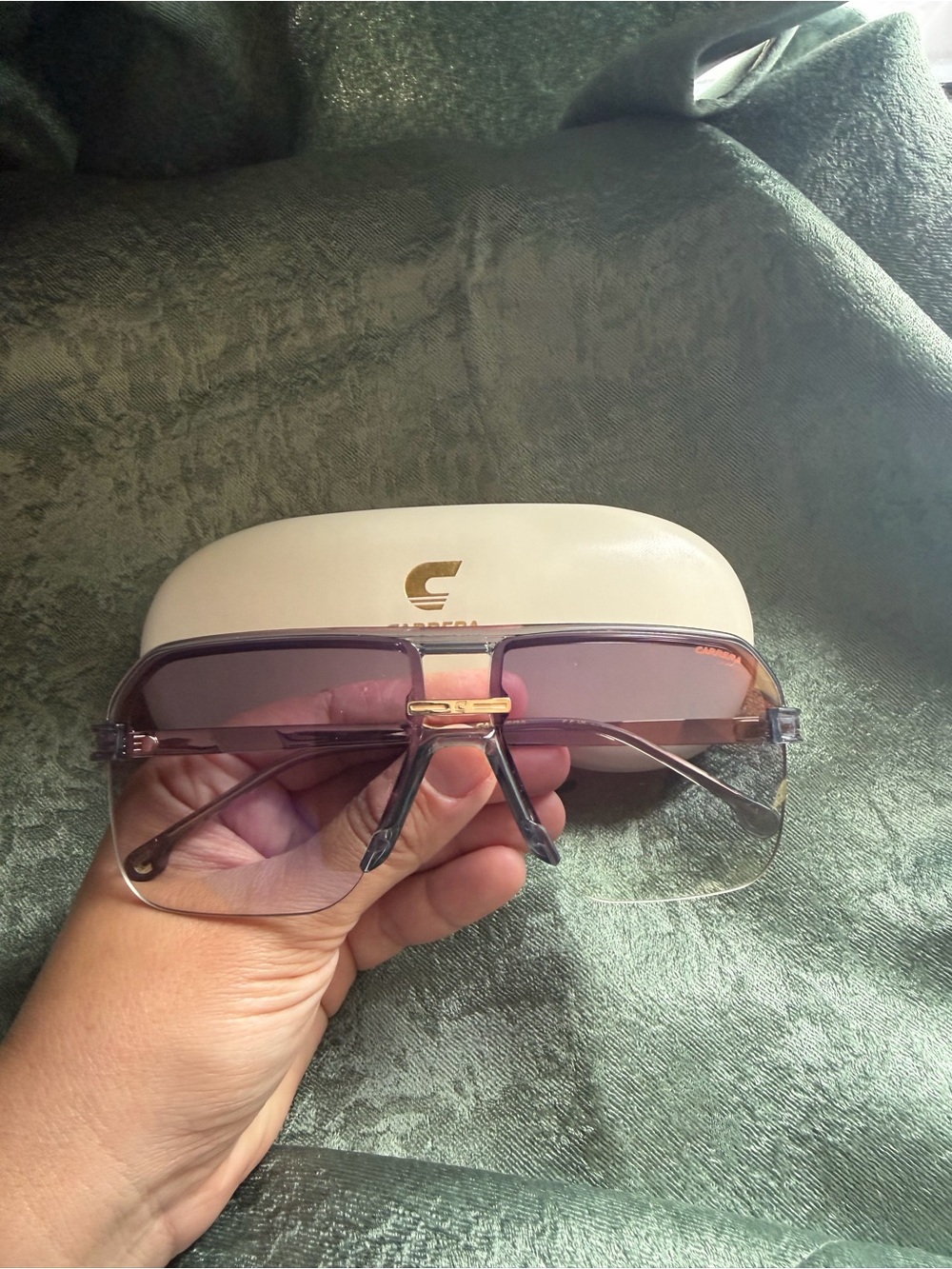 Carrera Purple Gradient Shield Sunglasses with Gold Accent